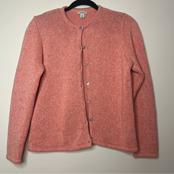 LL BEAN 100% Cotton Knit Button Up Creamsicle Orange Sweater Cardigan - Picture 1 of 5